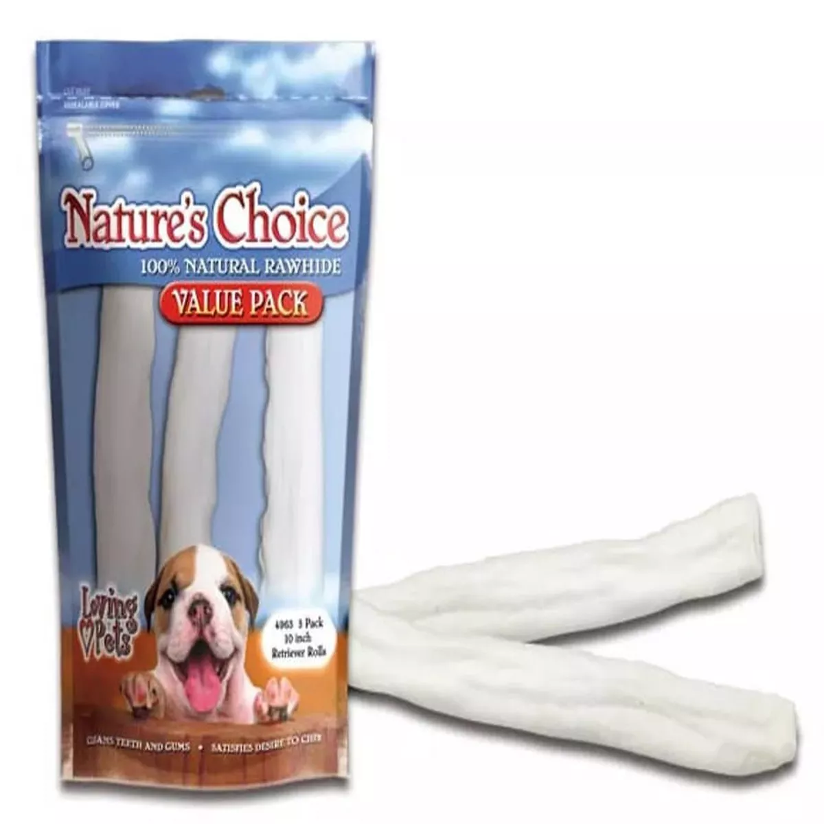 10" Nature's Choice White Rawhide Retriever Rolls, 3 Pack