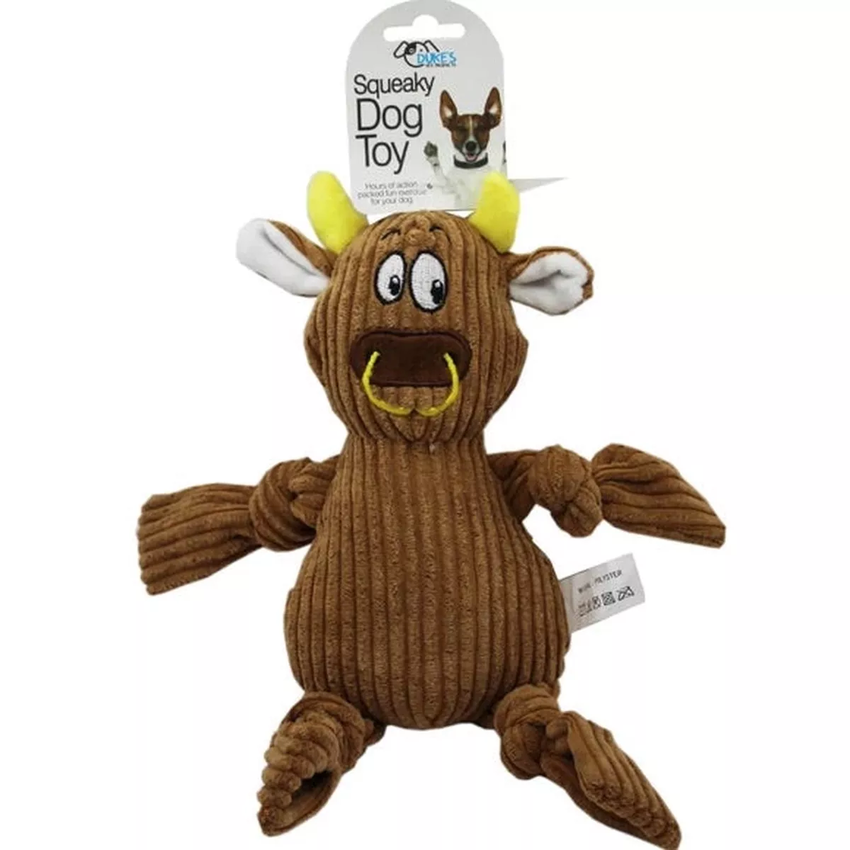 10" Plush Animal Squeaker Pet Toy Assorted Bull, Pig & Rabbit Designs