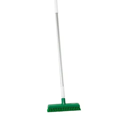 11″ Waterfed Floor Scrub Medium Stiff w/ 60″ Handle & Hose Coupler