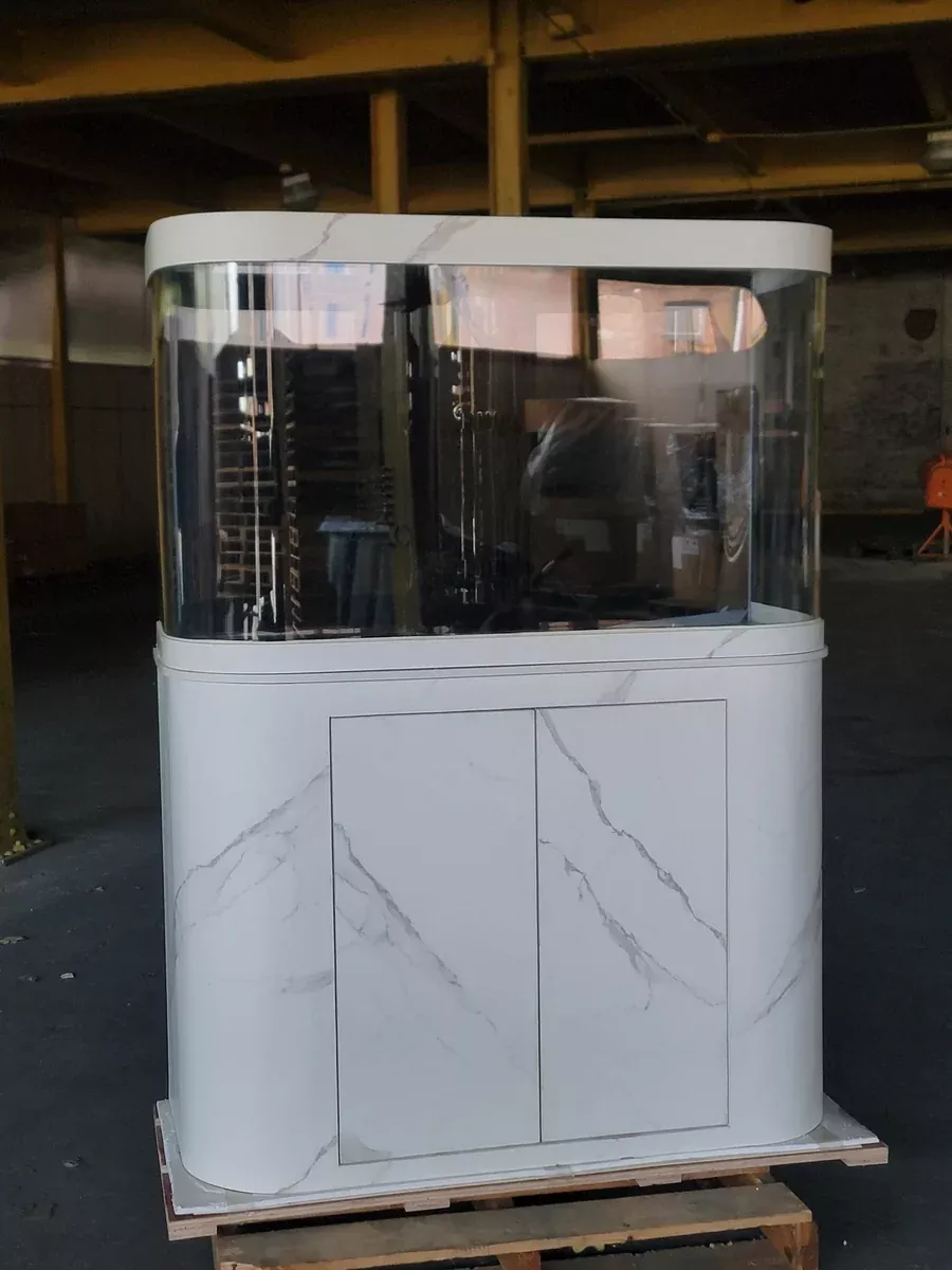 120g Curved Panoramic Flat Bowfront Glass Reef-Ready Aquarium in Marble Finish Stand