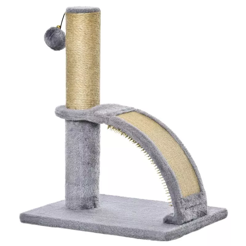 17″ Small Cat Tree, Jute Scratching Post, Curved Board, Dangling Ball, Grey – Grey