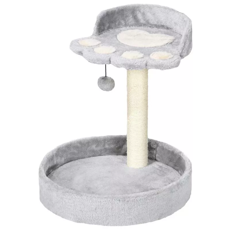 17″ Small Cat Tree, Sisal Scratching Post, Dangling Ball, Bed, Light Grey – Light Grey, Cream White