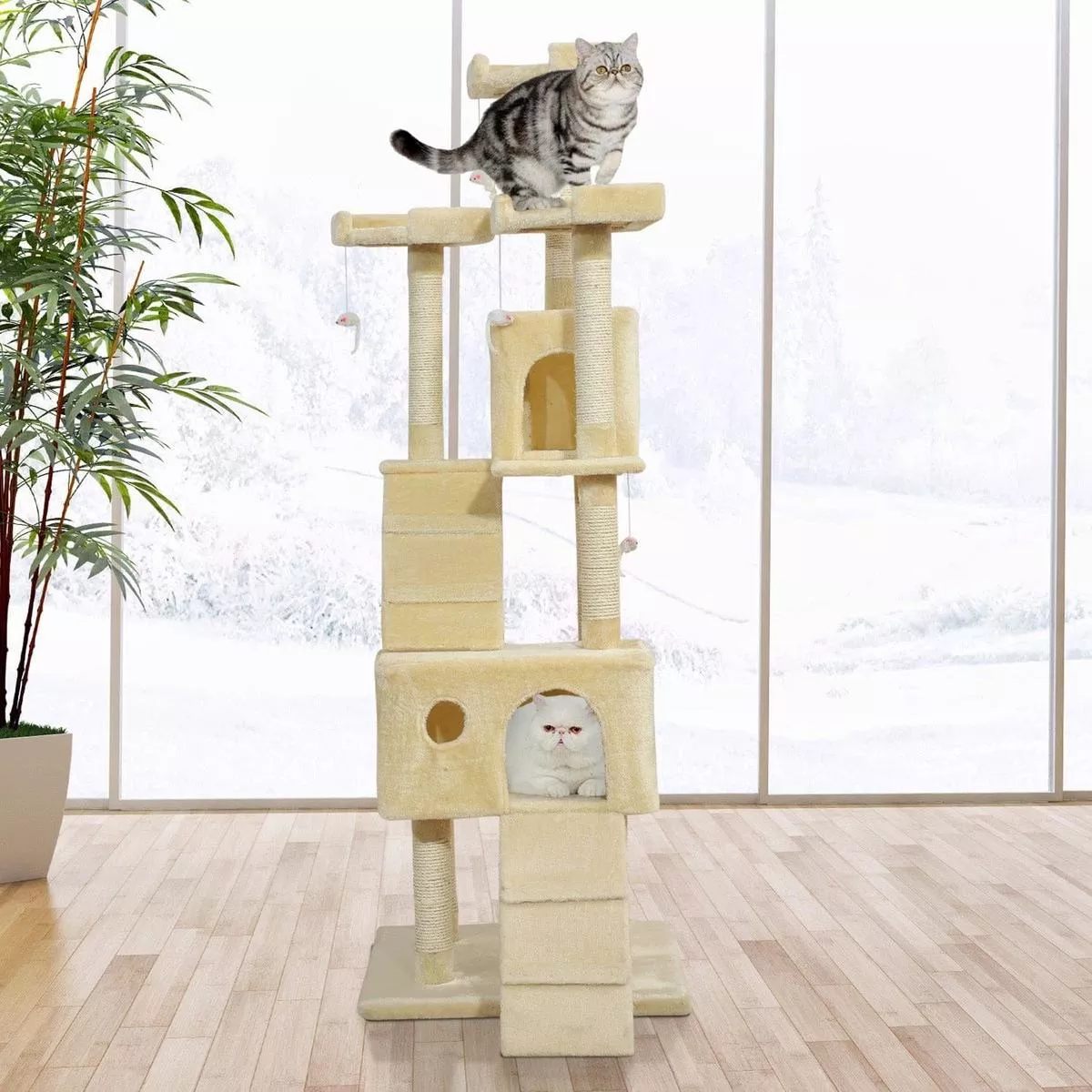 181cm Multi-Level Cat Tree, Sisal Scratching Post, Beige
