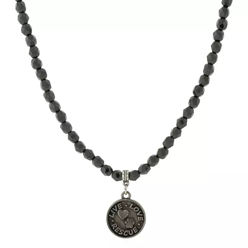 1928 Jewelry Black Bead Live Love Rescue Necklace