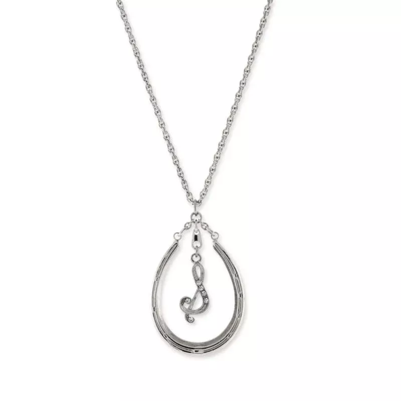 1928 Jewelry Pewter Horseshoe Crystal Initial Neck