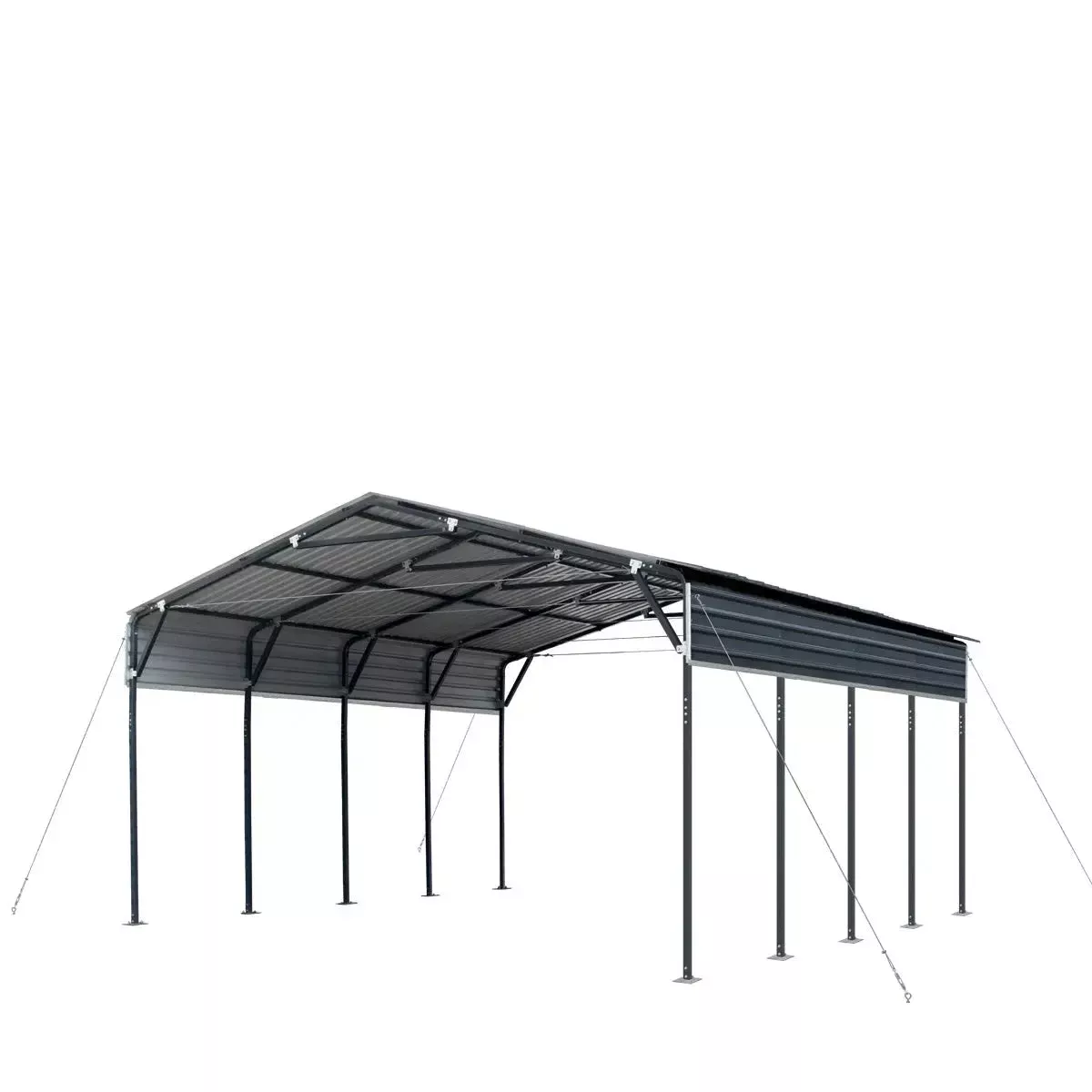 20’ x 20’ Metal Shed Carport, 10’ Open Sidewalls, 400 Sq-Ft, 27 GA Corrugated Panels, TMG-MSC2020