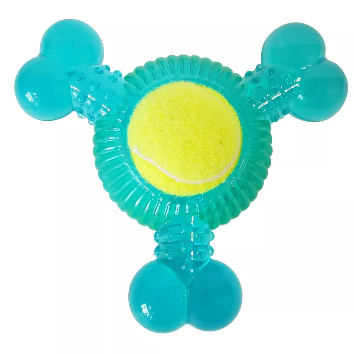 3-Bone TPR Chew Toy with Squeaker & Tennis Ball for Dogs – Removable Ball & Interactive Play