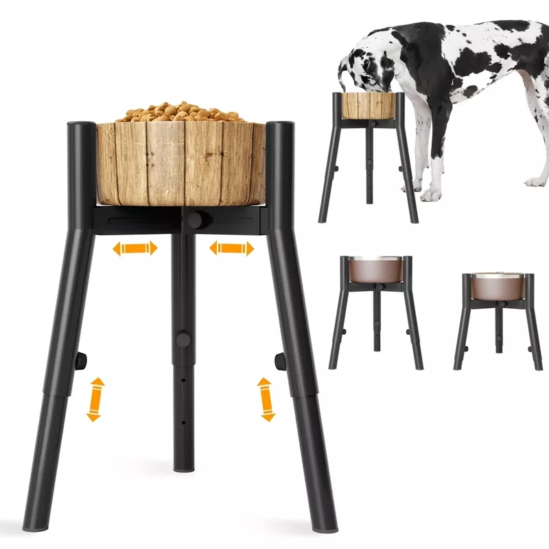 3 Height Adjustable Dog Bowl Stand for Large Dogs,Adjustable Width Metal Elevated Dog Bowls(Bowl Not Included) Black