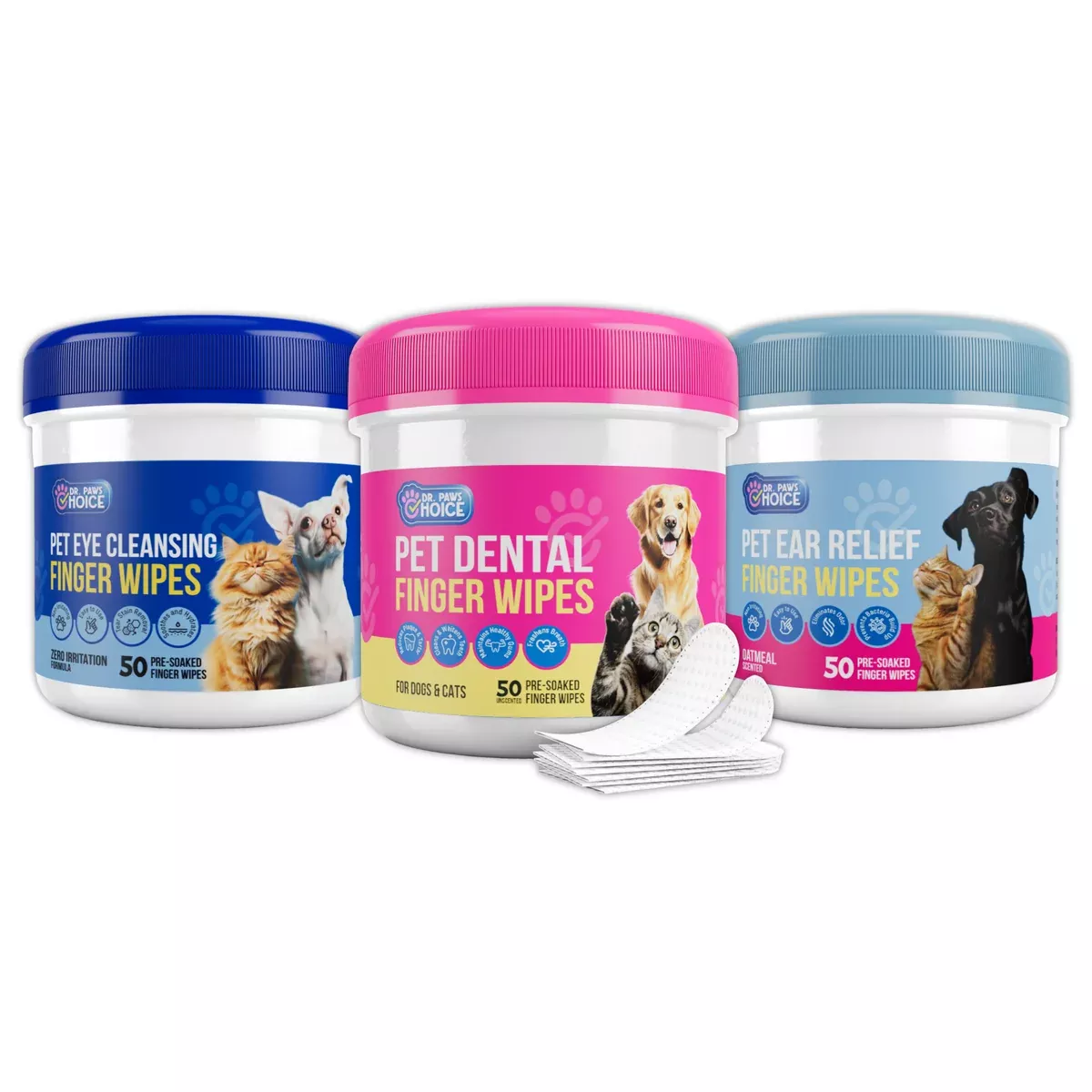 3-Pack Hygiene Bundle – Pet Dental, Ear, & Eye Finger Wipes
