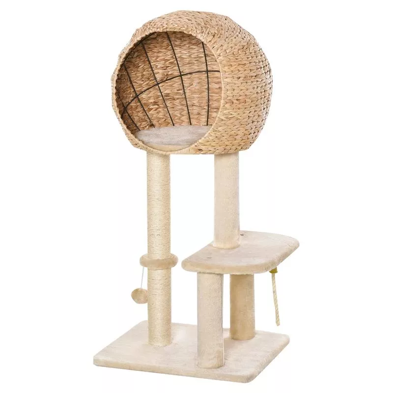 39″ Cat Tree with Scratching Post, Condo, Plush Perch, Beige – Beige