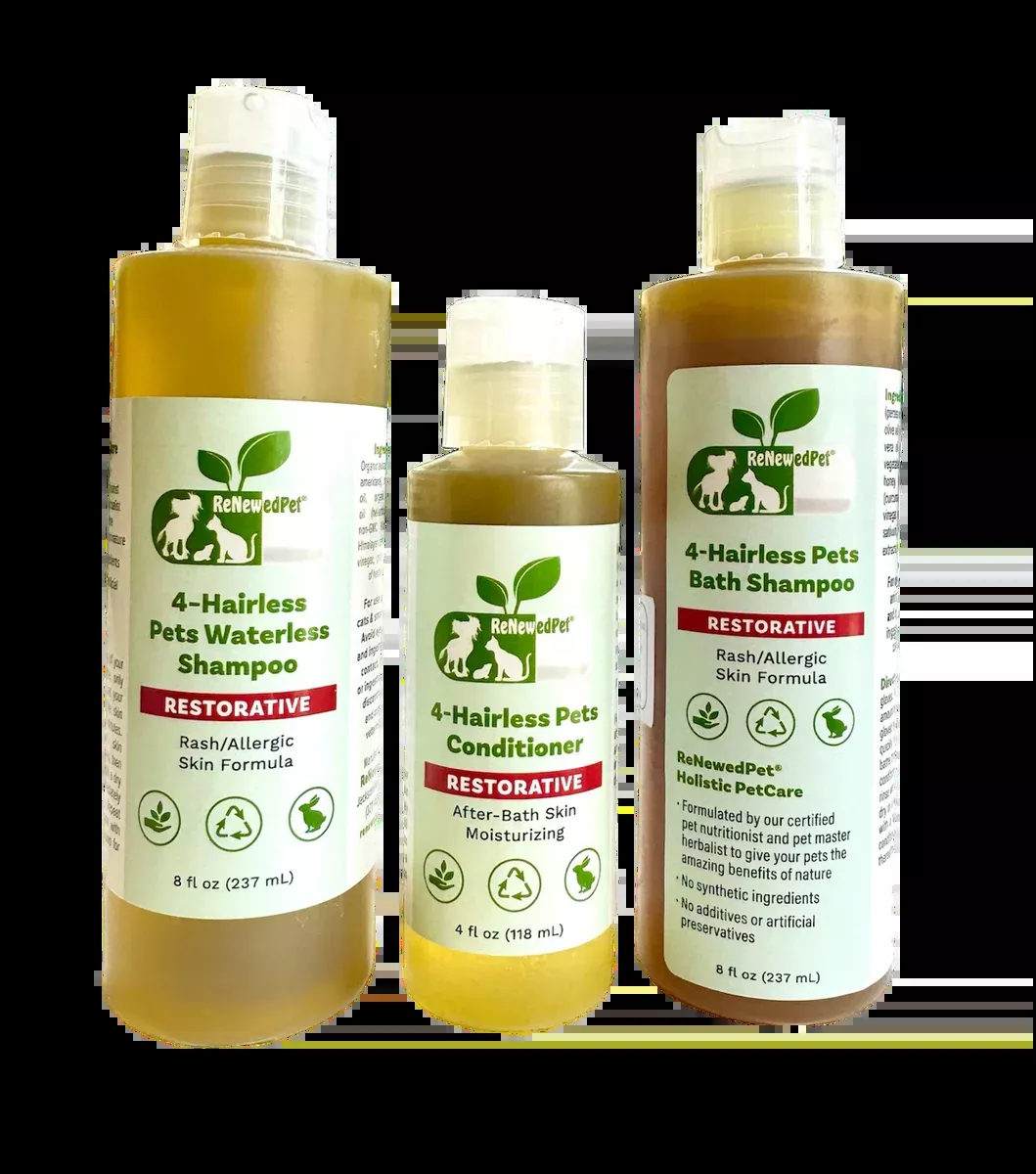 4-HAIRLESS PETS RESTORATIVE SHAMPOO, WATERLESS & CONDITIONER