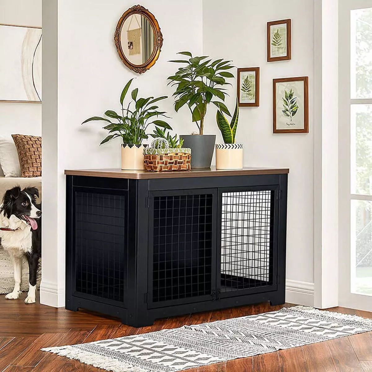 40″ Vintage Furniture Style Dog cage – Double Door & Side Cabinet