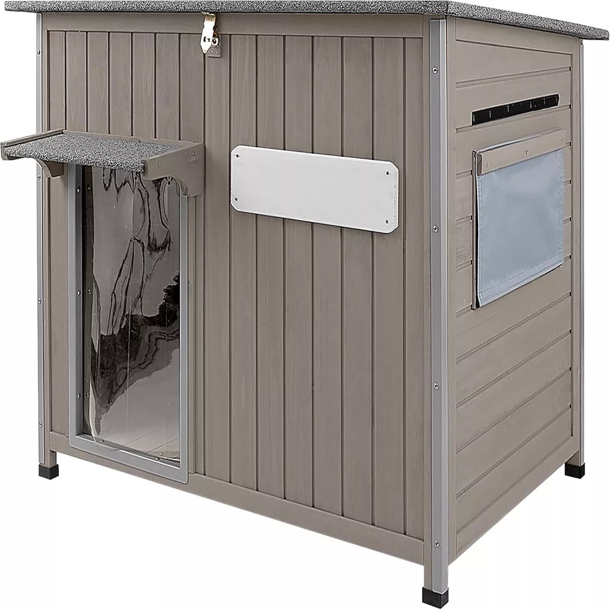 43.3″ L Large Outdoor Dog House Weatherproof Doghouse for Medium to Large Dogs with Anti Bite Frames Wooden Dog Kennel with Window,8 Elevated Feet,Reinforced Bottom for Pet Up to 180 LBS