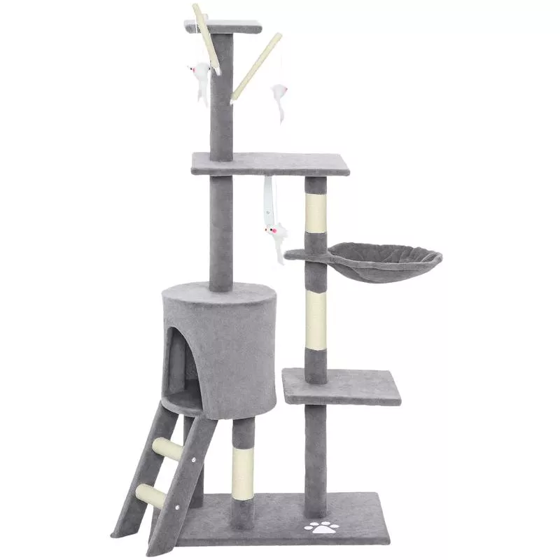 53″ Cat Tree Tower, Scratching Posts, Condo, Hammock, Grey – Grey