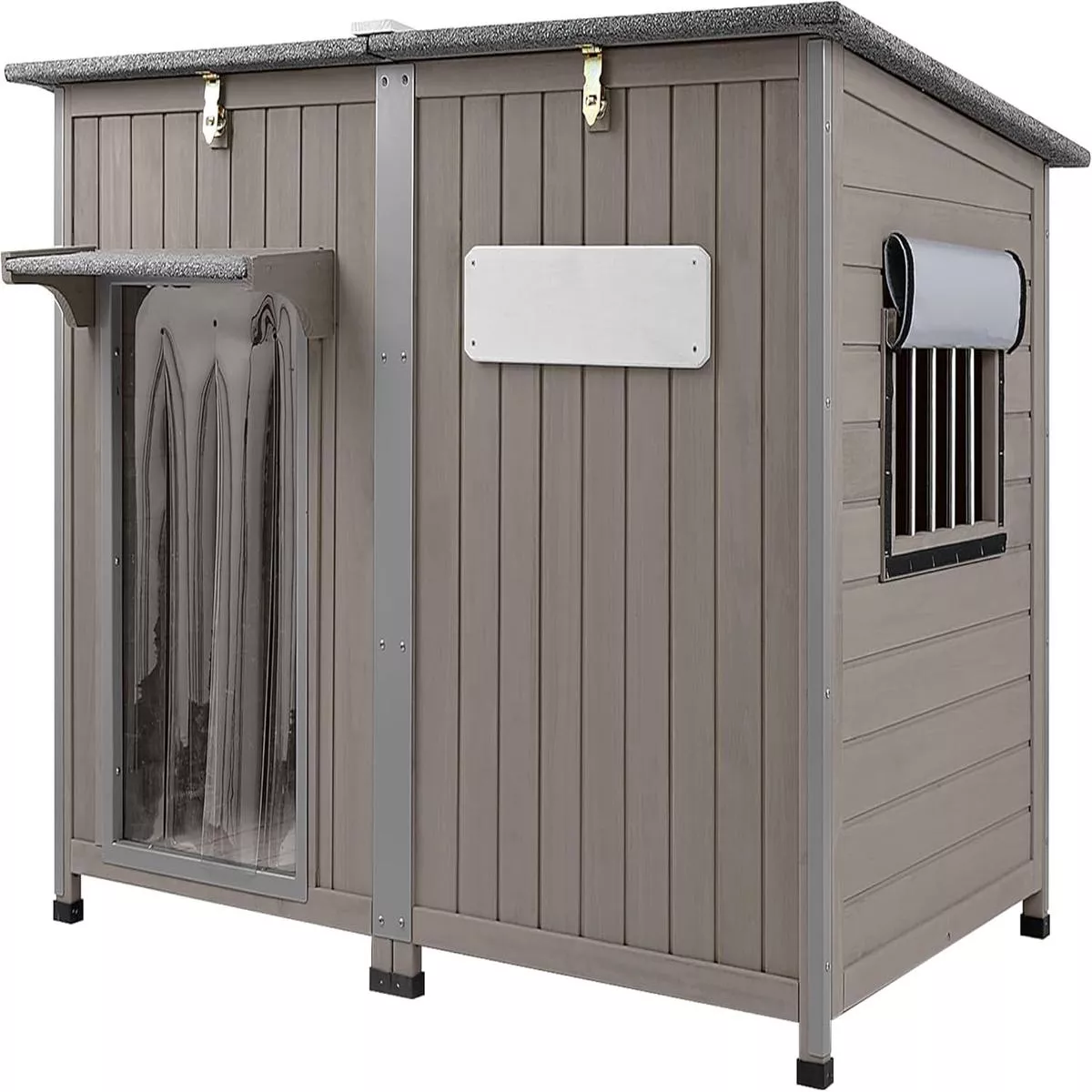 55″ Extra Large Outdoor Dog House Weatherproof Wooden Doghouse Indoor for Large Breed Dogs with Anti Bite Frames with Window,10 Elevated Feet, Reinforced Bottom for Pet Up to 220LBS