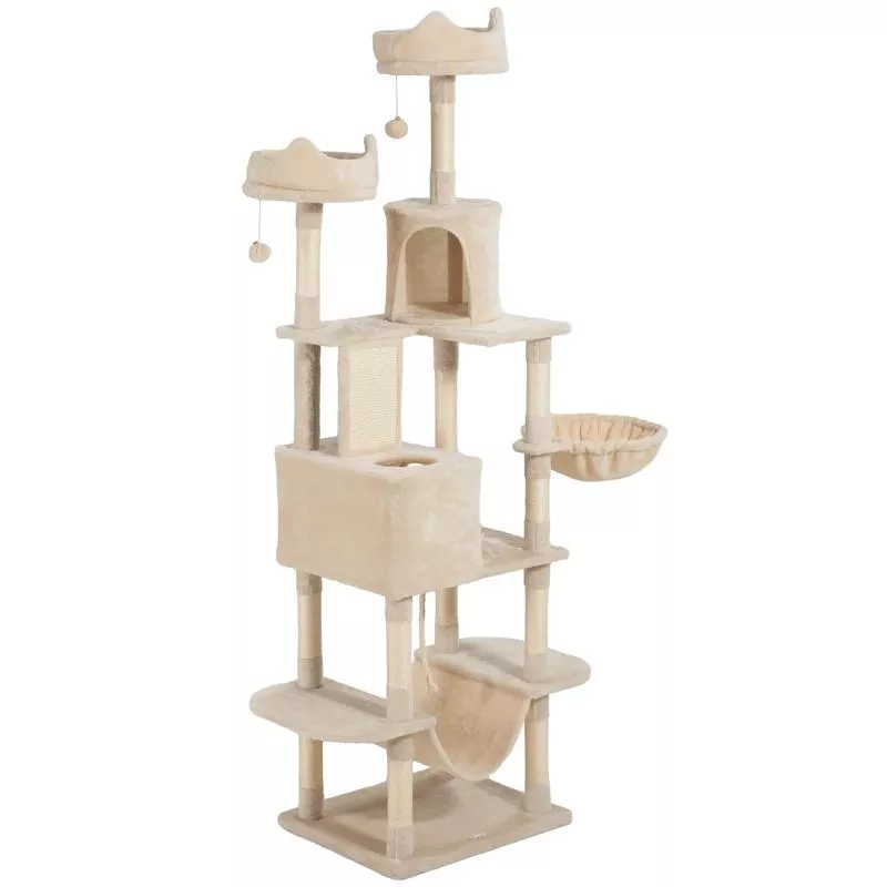 81″ Large Cat Tree, Scratching Posts, Condos, Beds, Hammocks, Beige