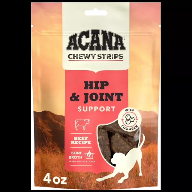 ACANA Chewy Beef with Hip & Joint Support Strips Dog Treats, 4-oz bag