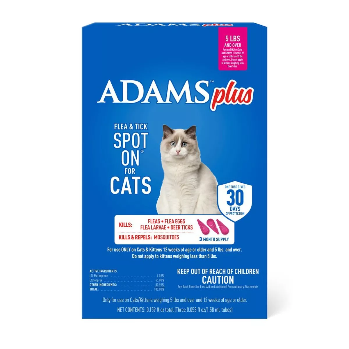 ADAMS Plus Flea & Tick Spot On for Cats, 3 Month Supply