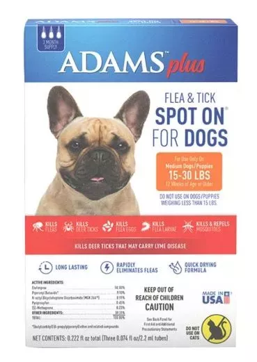 Adams Plus, Flea & Tick Spot On, Dog, 15-30 lbs.
