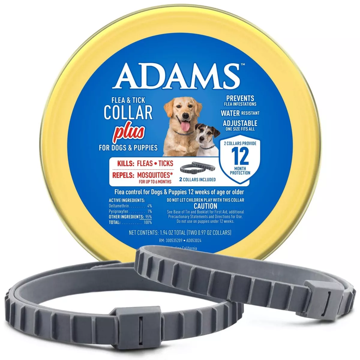 Adams Premium Flea & Tick Collar Plus for Dogs (2 pk/Gold Tin)