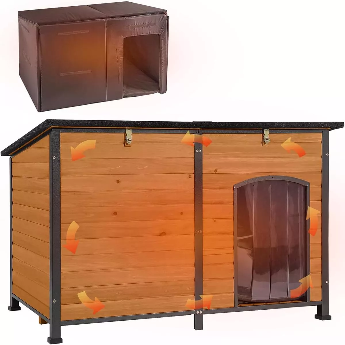 Aivituvin Dog House Outdoor 59″ Extra Large Insulated Dog Kennel with Movable Insulation Liner,All-Around Iron Frame