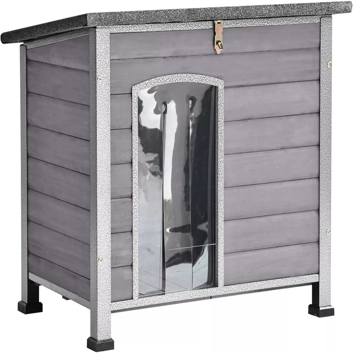 Aivituvin Dog House Outdoor Indoor Weatherproof Dog House for Small & Medium & Large Dogs with Unique All-Around Iron FrameRaised FeetGrey