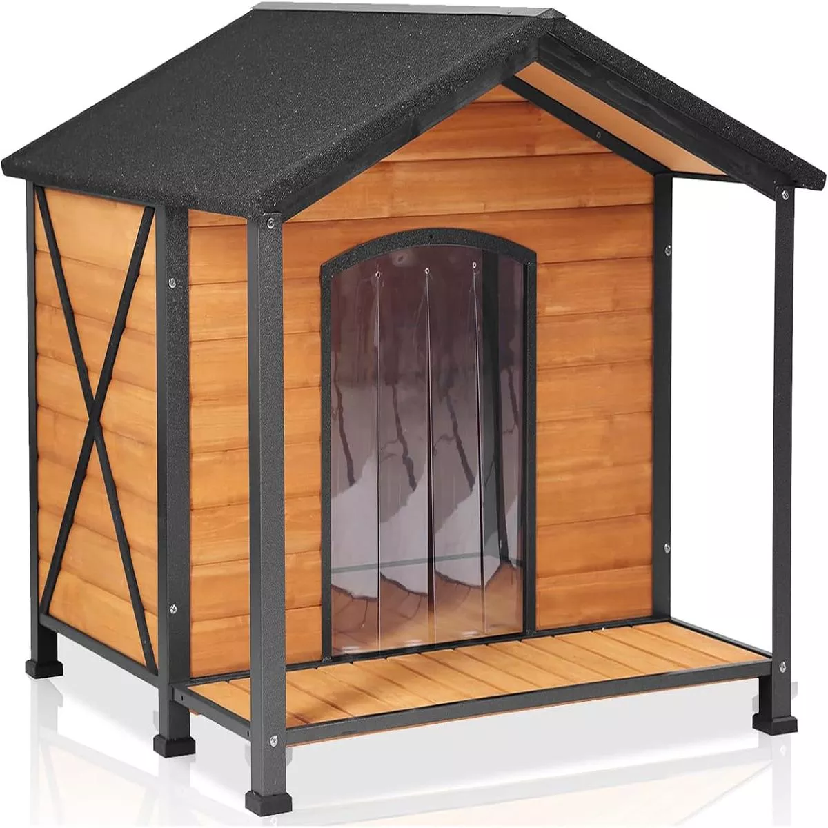 Aivituvin Outdoor Dog House with Chewproof Strong Metal Frame Outside Dog Kennel Weatherproof for Medium to Large Dogs, (41.5″ L x 41.4″ D x 34.1″ H)