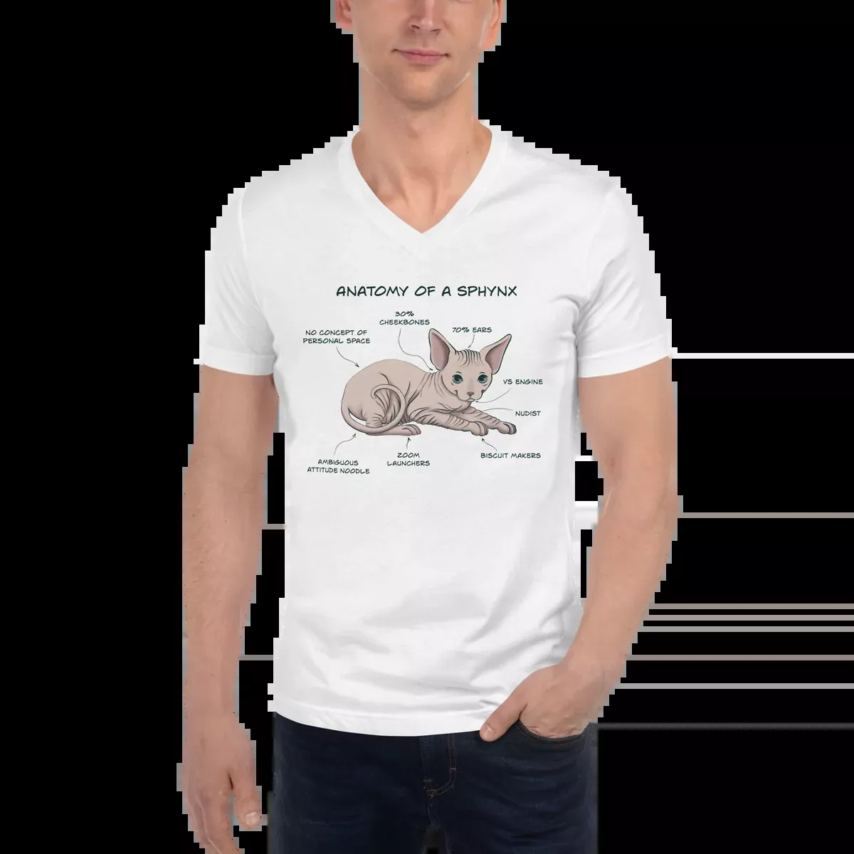 "ANATOMY OF A SPHYNX" UNISEX V-NECK TEE