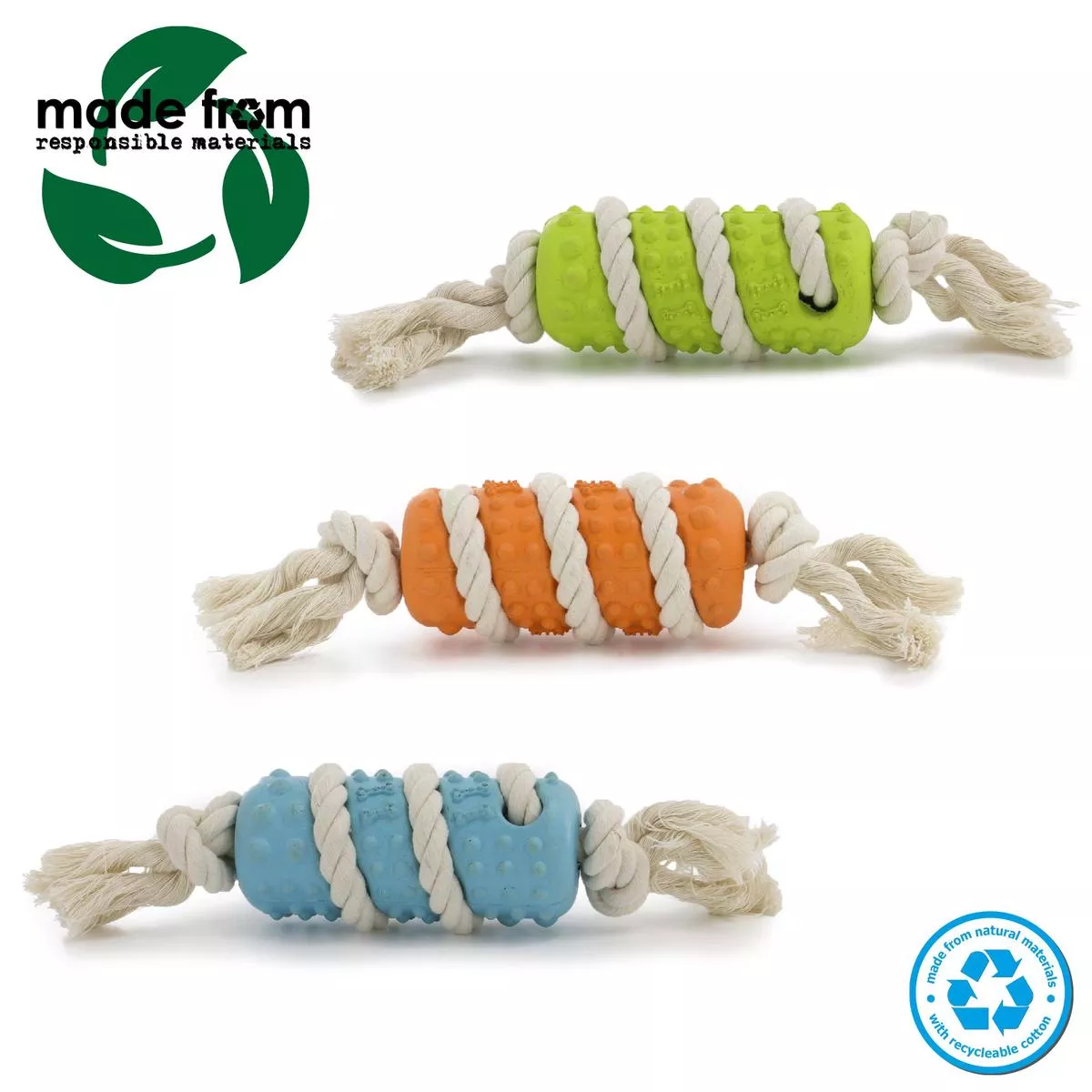 Ancol Eco-Friendly Rice Husk and Cotton Rope Tugger Dog Toy (Choice of 3)