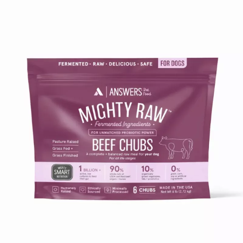 Answers Pet Food Detailed Formula Beef Mighty Raw Frozen Chubs 6 lbs