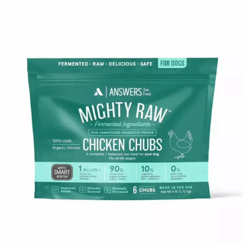 Answers Pet Food Detailed Formula Chicken Mighty Raw Frozen Chubs 6 lbs