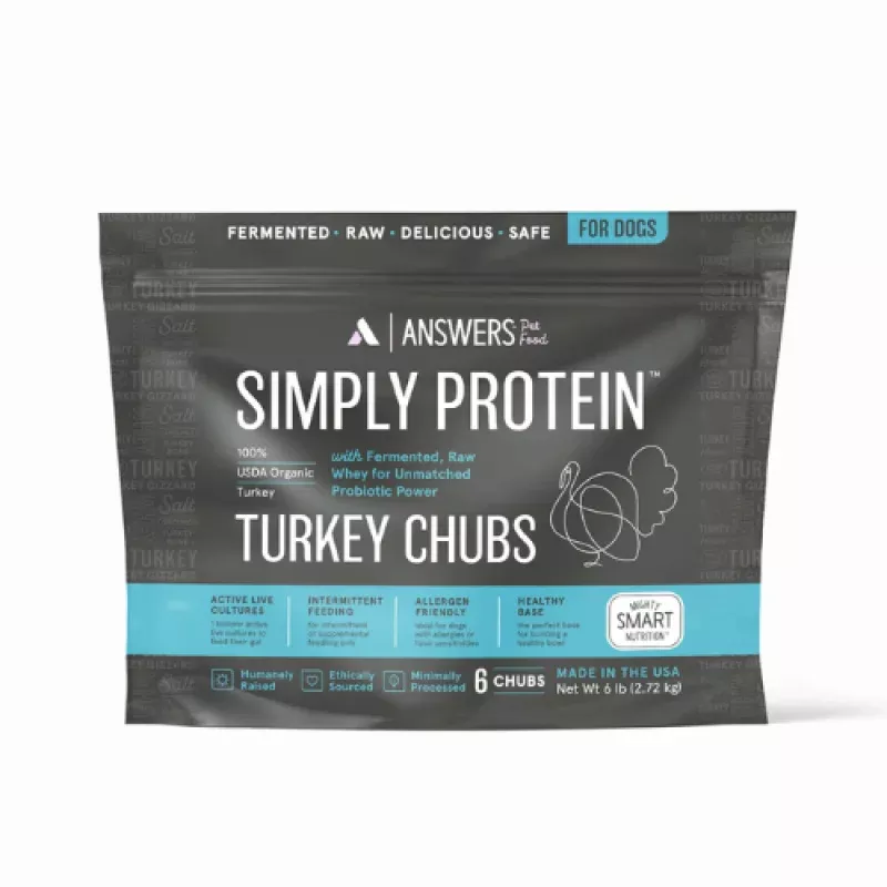 Answers Pet Food Detailed Formula Turkey Simply Protein Raw Frozen Chubs 6 lbs