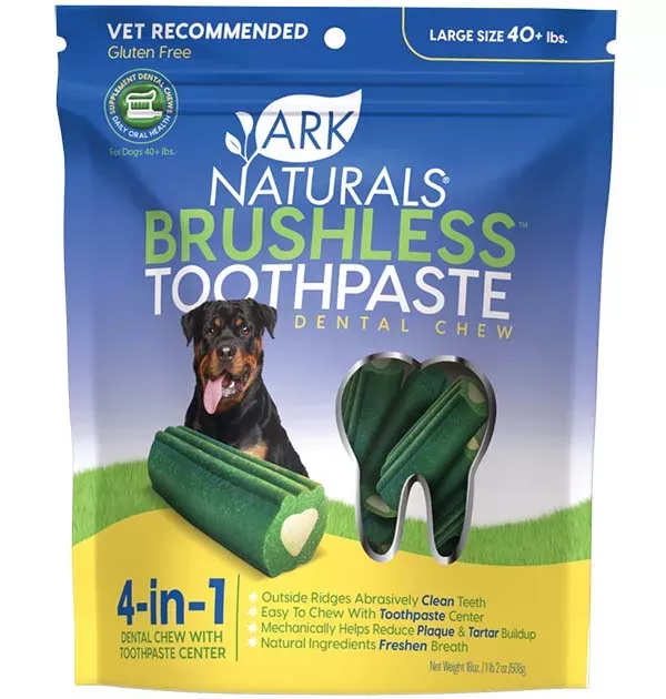 Ark Naturals Large Brushless Toothpaste Dental Chew for Dogs 40 lbs and up