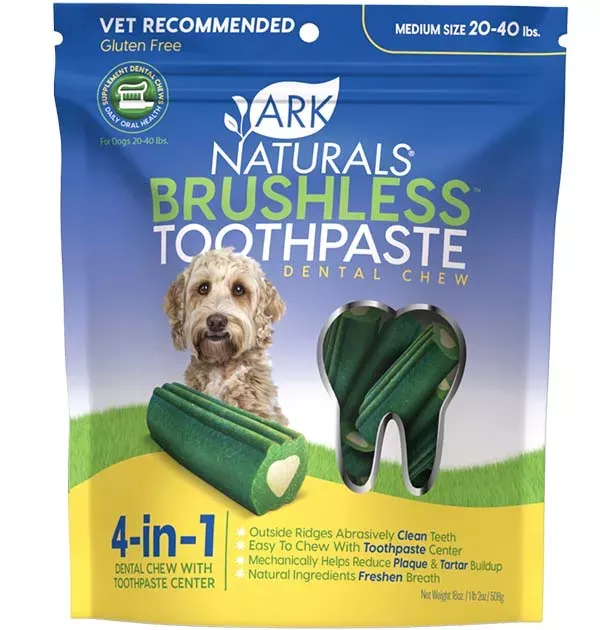 Ark Naturals Medium Brushless Toothpaste Dental Chew for Dogs 20 to 40 lbs
