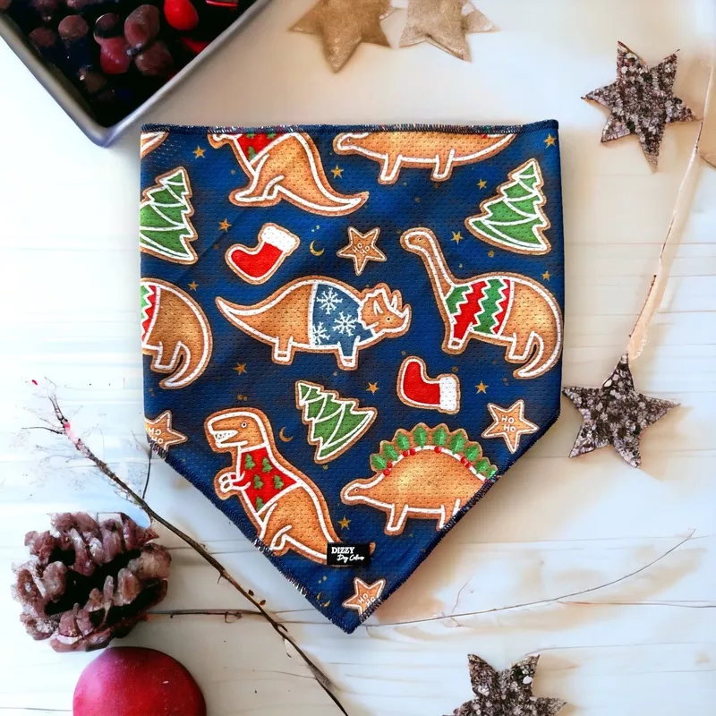 Bandana | Tie Up Dog Bandana | Jolly Jurassic :Christmas Dinosaurs