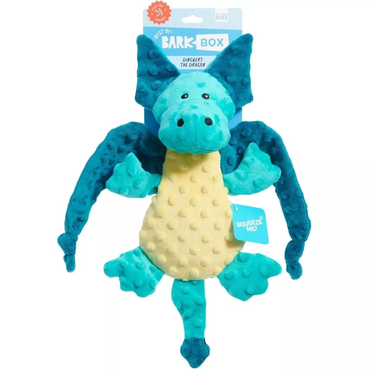 BARK Dingbert The Dragon Plush Squeaky Crinkly Dog Toy