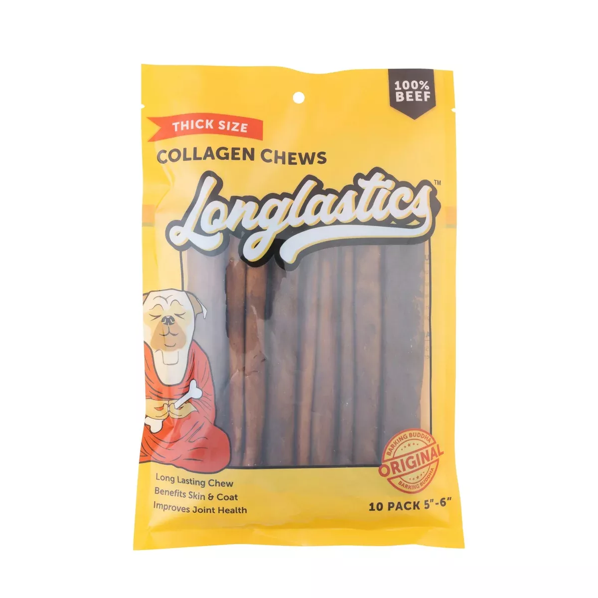 Barking Buddha™ Longlastics™ Thick Collagen Stick 5″ to 6″ (10 Pack) for Small to Medium Dogs / Medium Chewers
