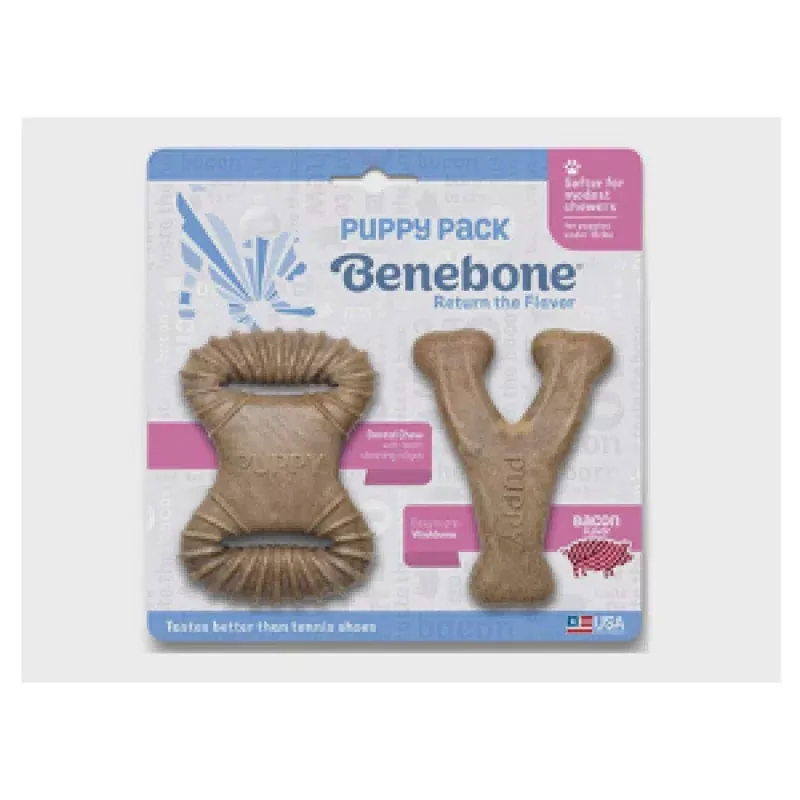 Benebone Puppy Pack Bacon Flavor Puppy Chew Toy, 2 pack
