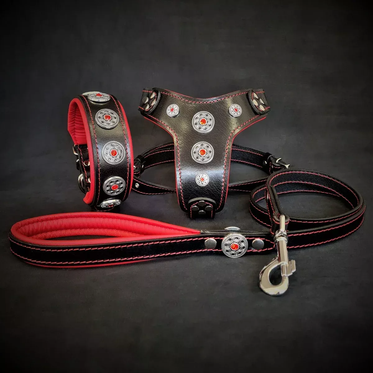 The ''Bijou'' SET -Collar, Harness, Leash. Red
