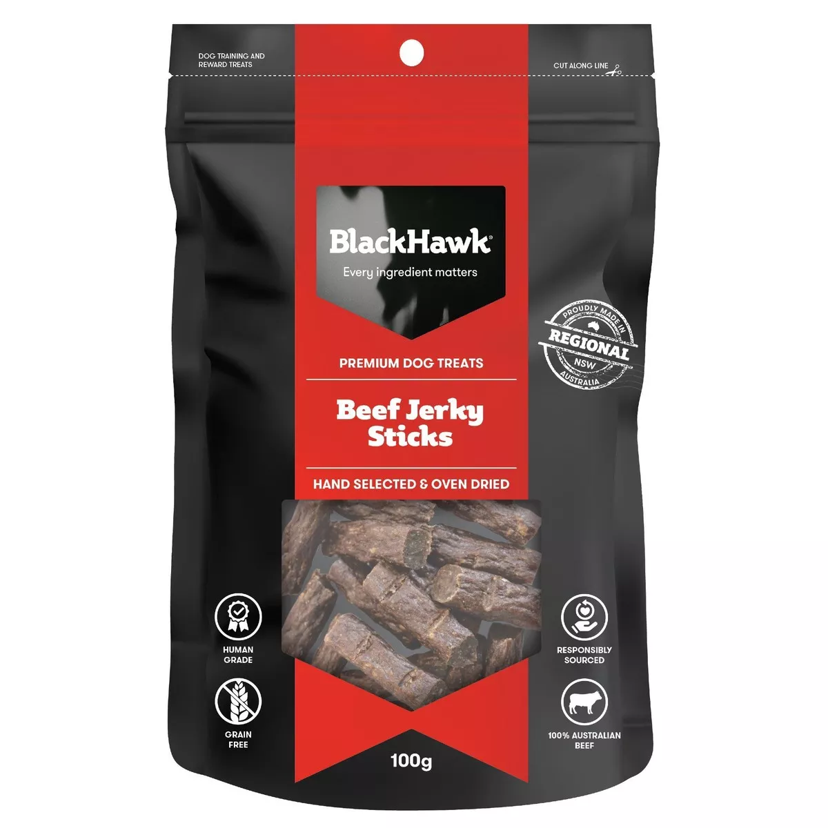 Black Hawk Dog Treats Beef Jerky Sticks 100g