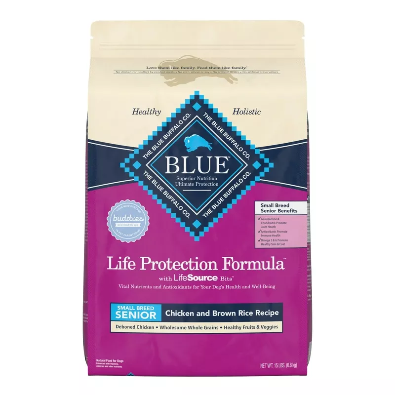 Blue Buffalo Life Protection Chicken & Brown Rice Recipe Small Breed Senior Dry Dog Food – 15lbs