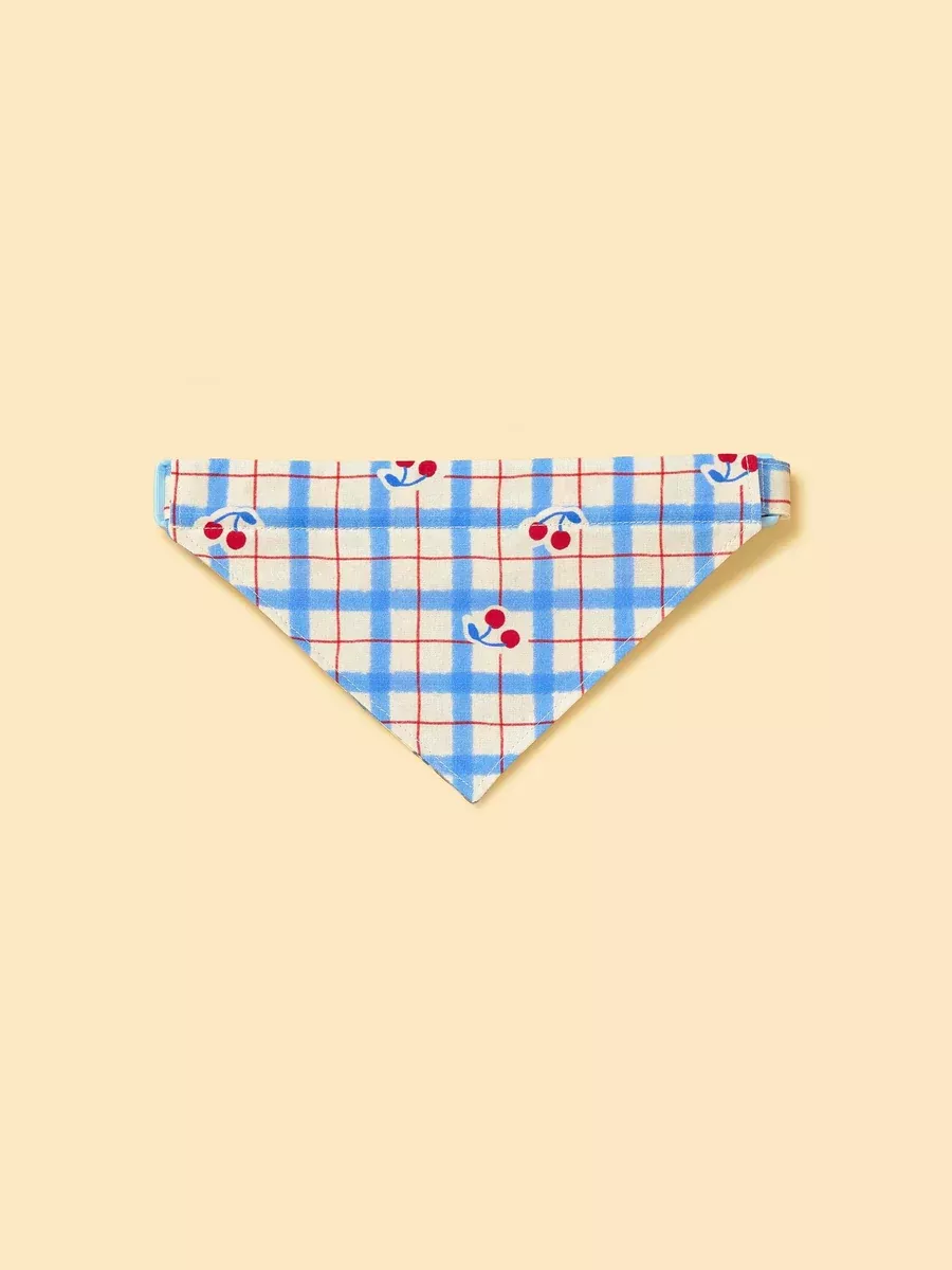 Blue Gingham Cherry Bandana