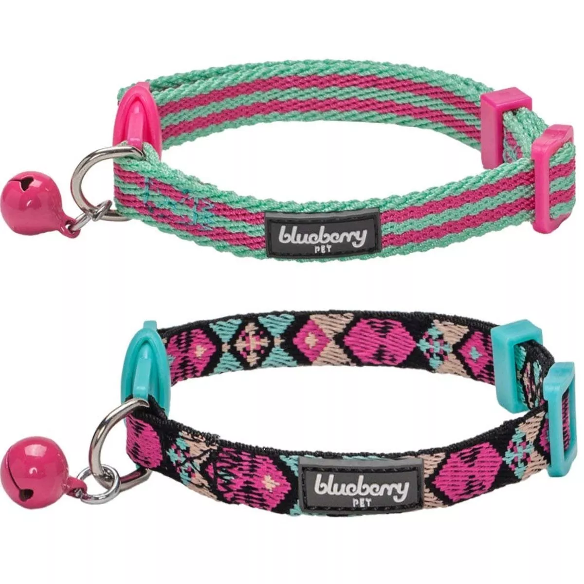 Blueberry Pet Pack of 2 Cat Collars Geometric Design Adjustable Breakaway Cat Collar with Bell