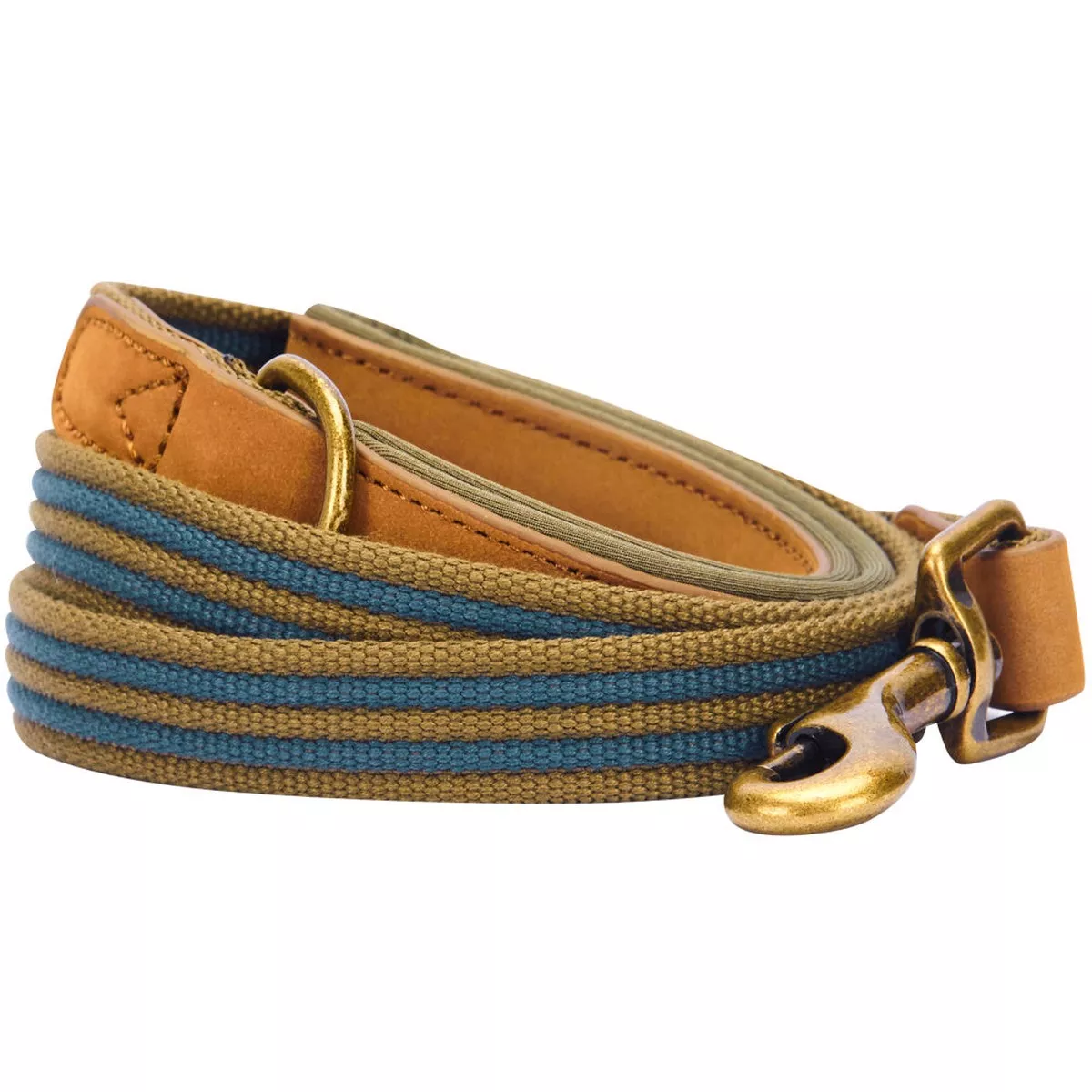 Blueberry Pet Polyester Fabric Webbing and Soft Genuine Leather Dog Leash with Soft and Comfortable Handle, Navy and Olive