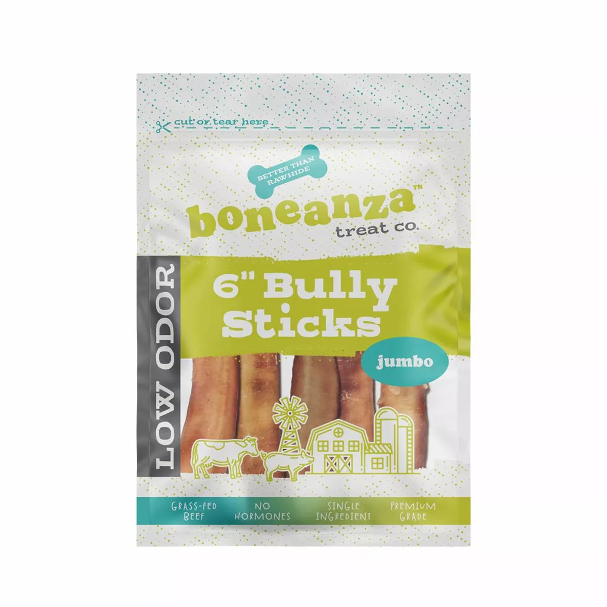 Boneanza Treat Co. Low Odor Jumbo Bully Stick 6" 5pk