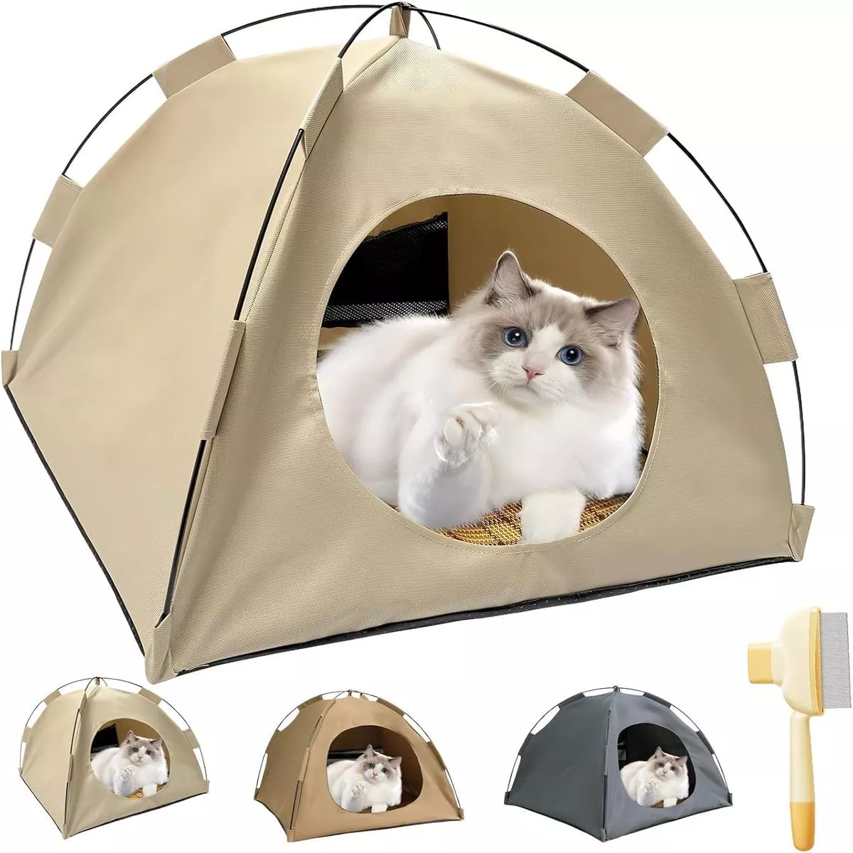 BreezyDen Pop-Up Pet TentPortable Hideaway for Cats & Small Dogs, Portable Indoor/Outdoor Pet Tent House with Mesh Window, Waterproof, Breathable, Scratch-Resistant, Fully Washable (Brown,L)
