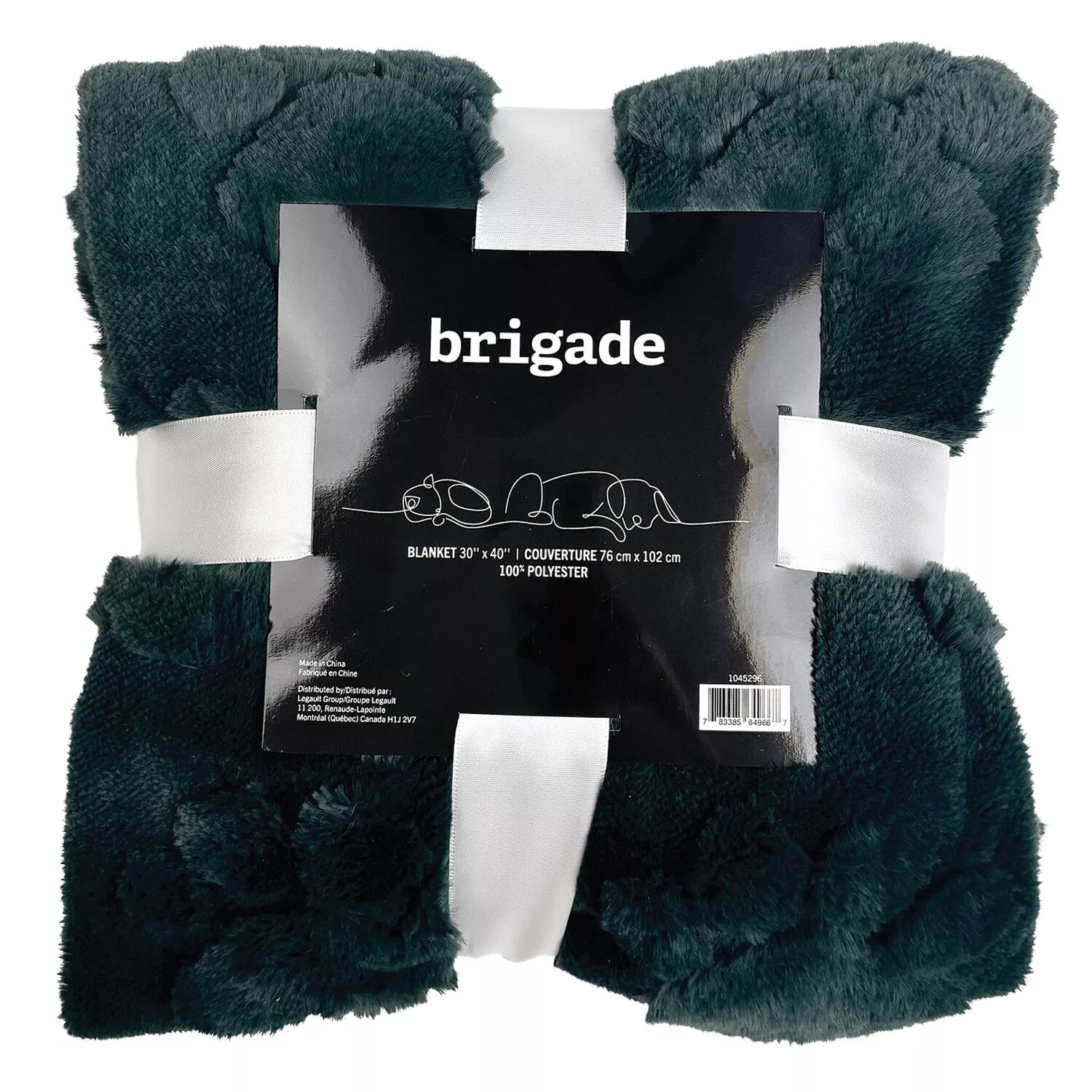 Brigade, Faux Fur Jacquard Paw Print Blanket - Dark Green