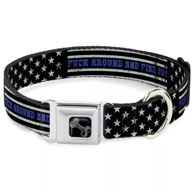 Buckle-Down Dog Collar Thin Blue Line Flag WS 13-18″-1.5″ Wide