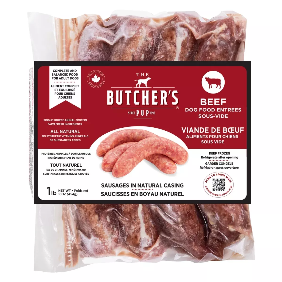 The Butcher's Pup Frozen Sausage Entrees for Dogs - Beef