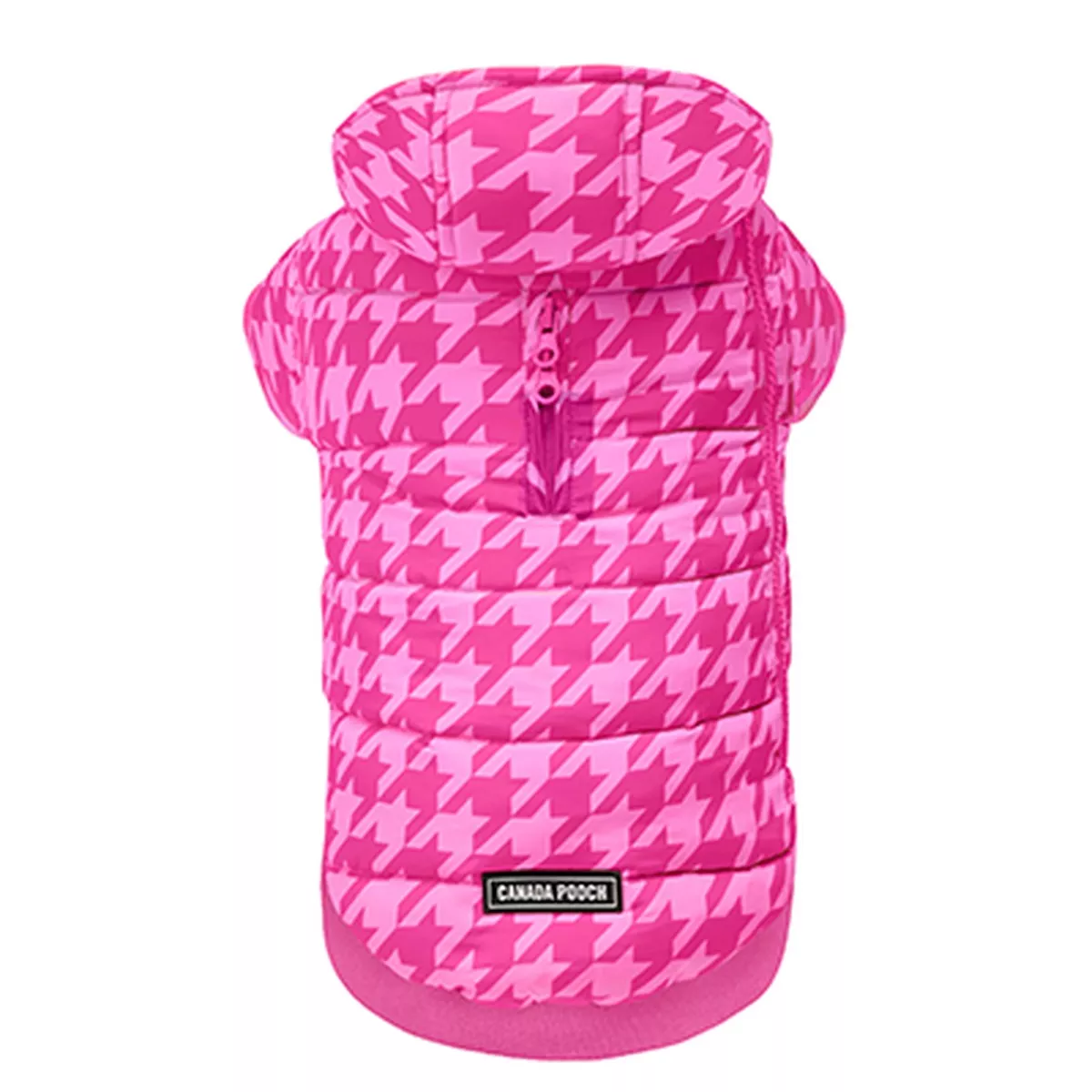 Canada Pooch Pink Houndstooth Prism Puffer Dog Coat